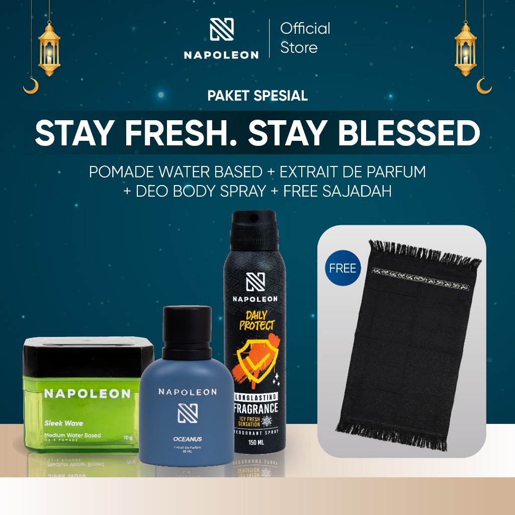 [GRATIS SAJADAH] NAPOLEON Deodorant Body Spray - Active Cool Series + NAPOLEON Extrait De Parfum Ign
