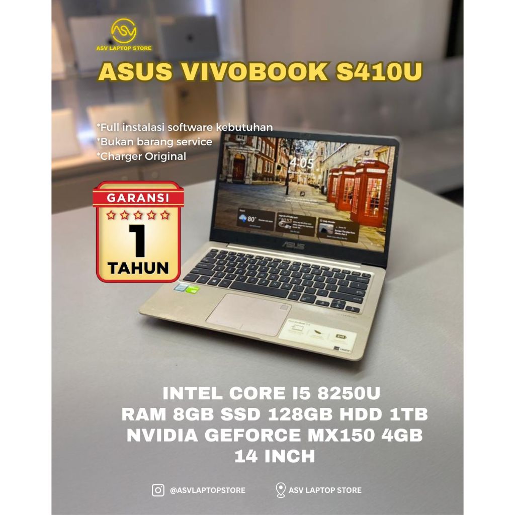 ASUS VIVOBOOK S410U CORE I5 8250U RAM 8GB SSD 128GB HDD 1TB NVIDIA GEFORCE MX150 4GB LAPTOP ULTRABOO