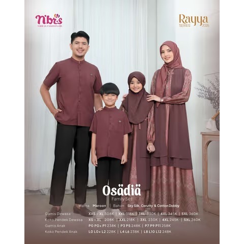 Set Couple Keluarga Nibras Terbaru Sarimbit OSADIA MAROON Baju Muslim Keluarga Lebaran 2026