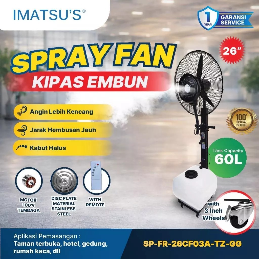 IMATSU'S Spray Fan 26 Inch Misty Fan Kipas Embun Spray Fan Remote Air Kipas