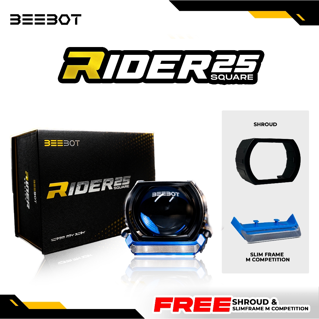 BEEBOT Biled RIDER 25 Square 2.5” inch Bi-LED Projector Free Shroud & Slim Frame M Competition– Plug
