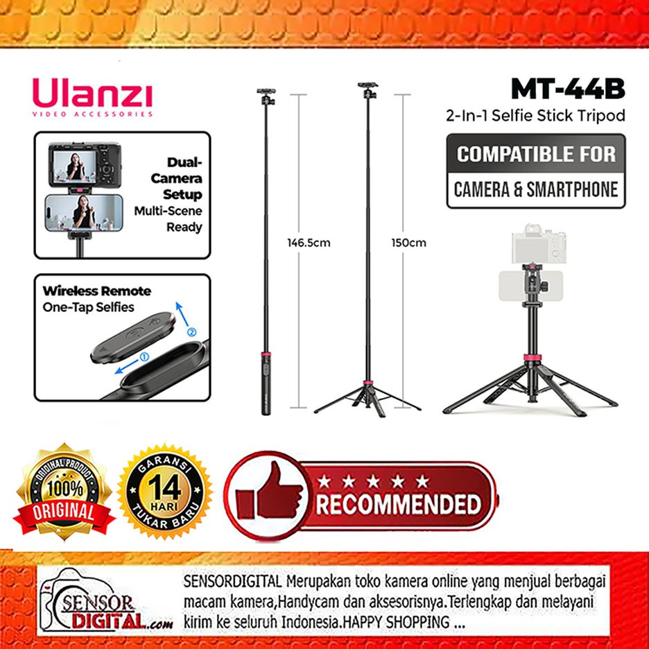 ULANZI MT-44B 2-IN-1 SELFIE STICK TRIPOD for Camera & Smartphone HP Ulanzi MT44B MT-44 B MT44 B Mini
