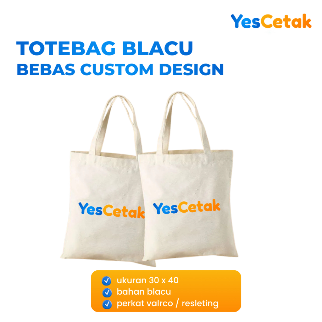 Totebag Blacu Custom Premium - Tas Souvenir Seminar / Goodie Bag Wisuda / Tas Belanja Estetik