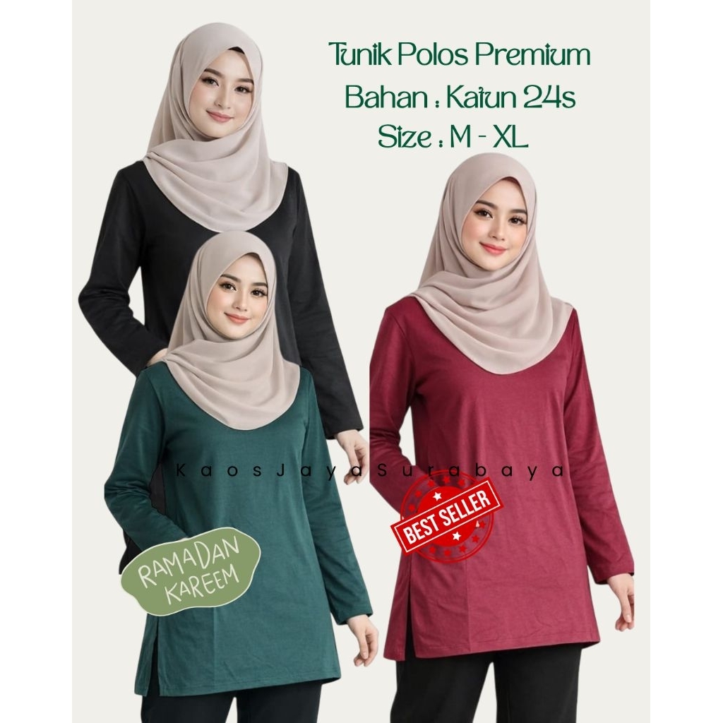 KAOS TUNIK WANITA / TUNIK WANITA / KAOS POLOS LENGAN PANJANG KATUN 24S