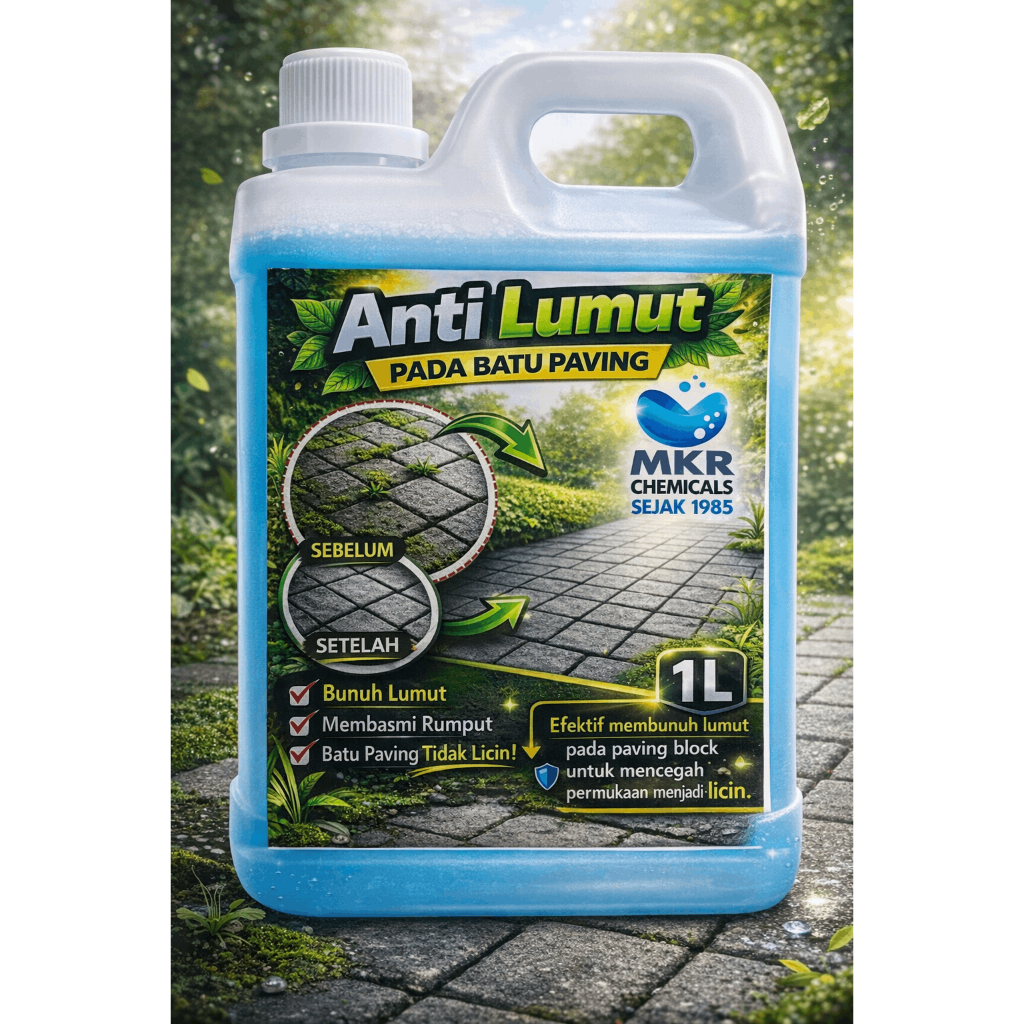 Anti Lumut Batu Paving 1 Liter – Cairan Pembersih Lumut & Jamur Paving Block, Lantai Batu, Halaman O