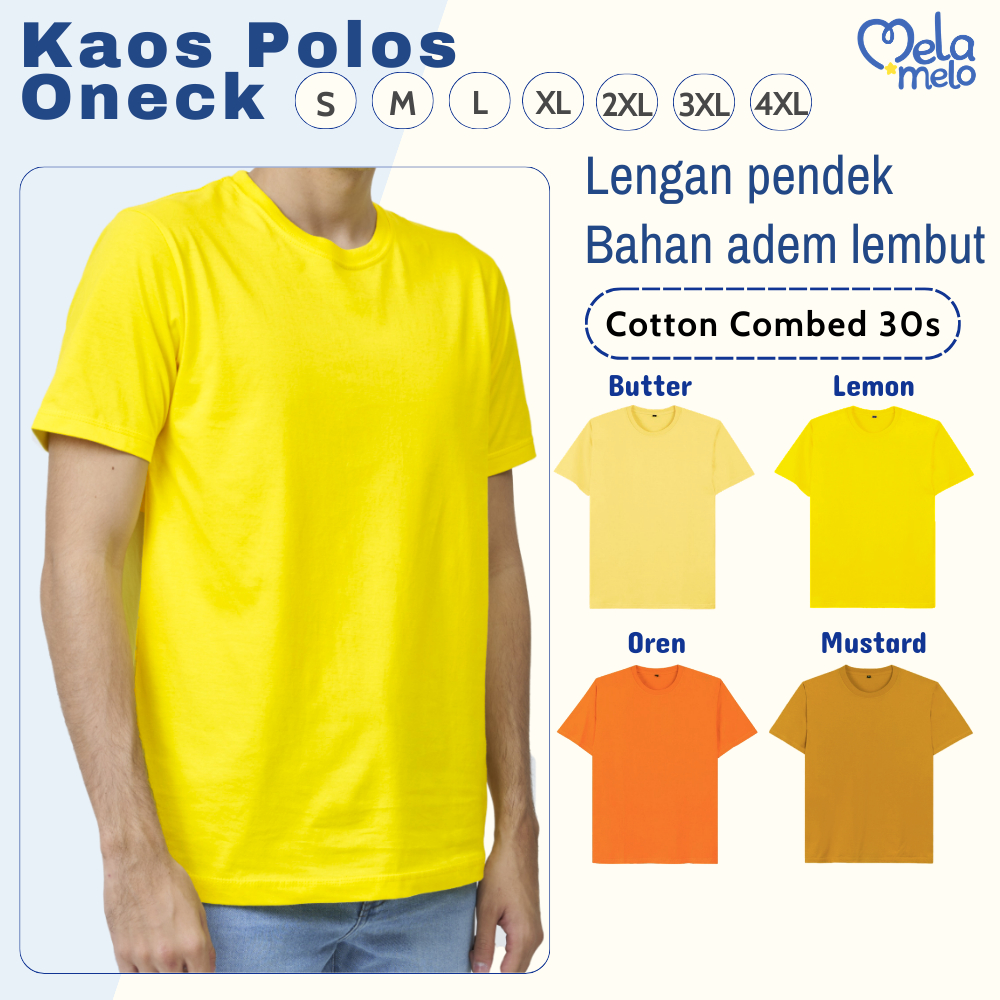 Kaos Polos Katun Pria Cotton Combed 30s Warna Kuning Butter Yellow Kuning Mentega Orange Oren Mustar