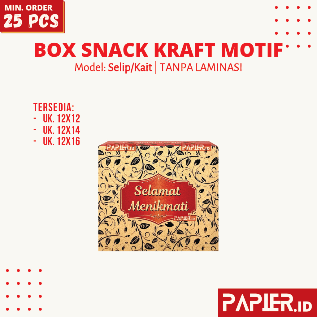 GS Box Snack Kraft Motif Simply Brown uk. 12x12 , 12x14 , 12x16 Tebal 275 gsm Tanpa Laminasi - Kotak