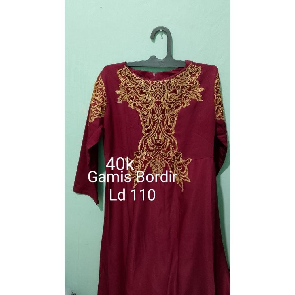 Gamis Bordir Merah Maroon
