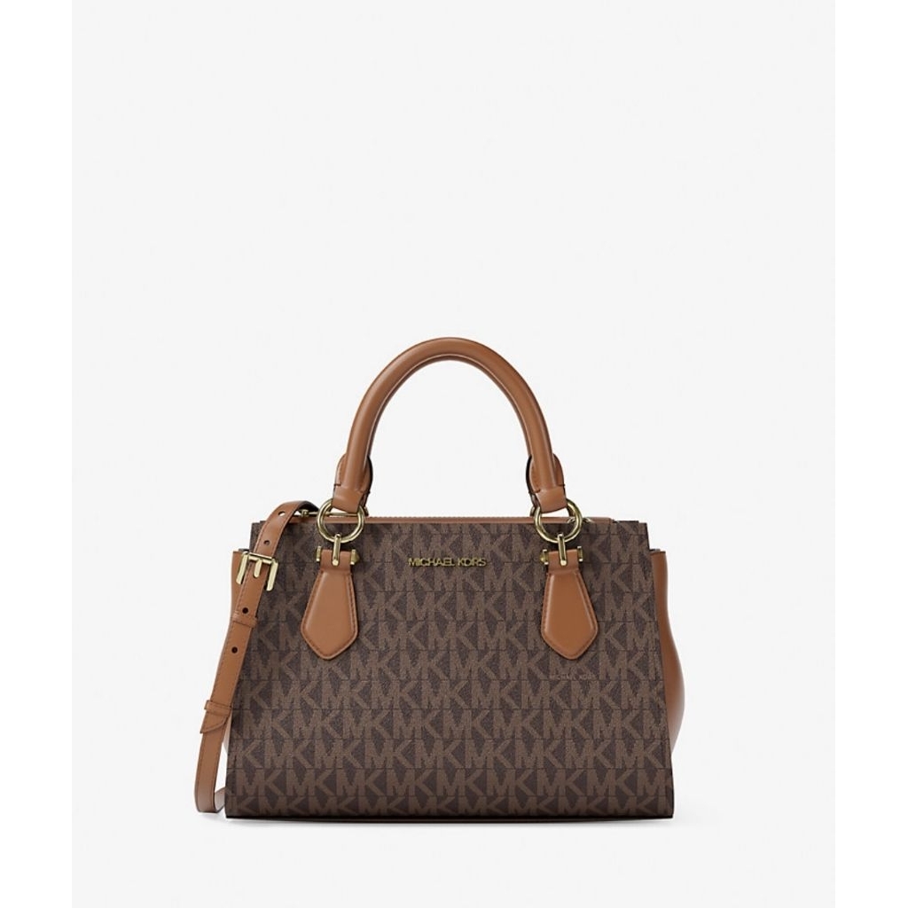 MK MARILYN SMALL SIGNATURE LOGO MESSENGER BAG IN BROWN