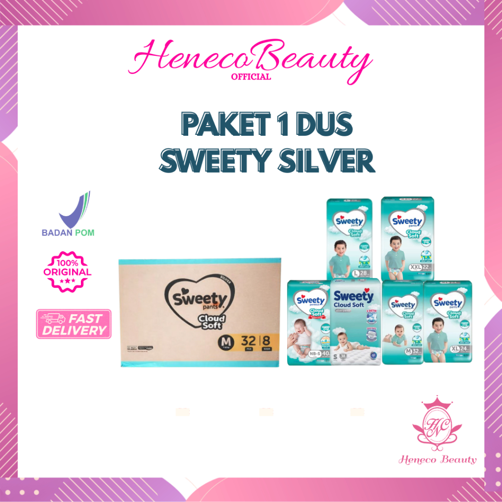 ( 1 KARTON ) SWEETY Silver Pants Cloud Soft 1 Dus Isi 8 ball - Popok Bayi/HenecoBeauty