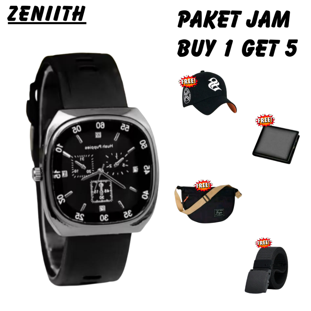 jam tangan analog pria cowok beli 1 dapet 5 dompet ikat pinggang tas slempang topi keren