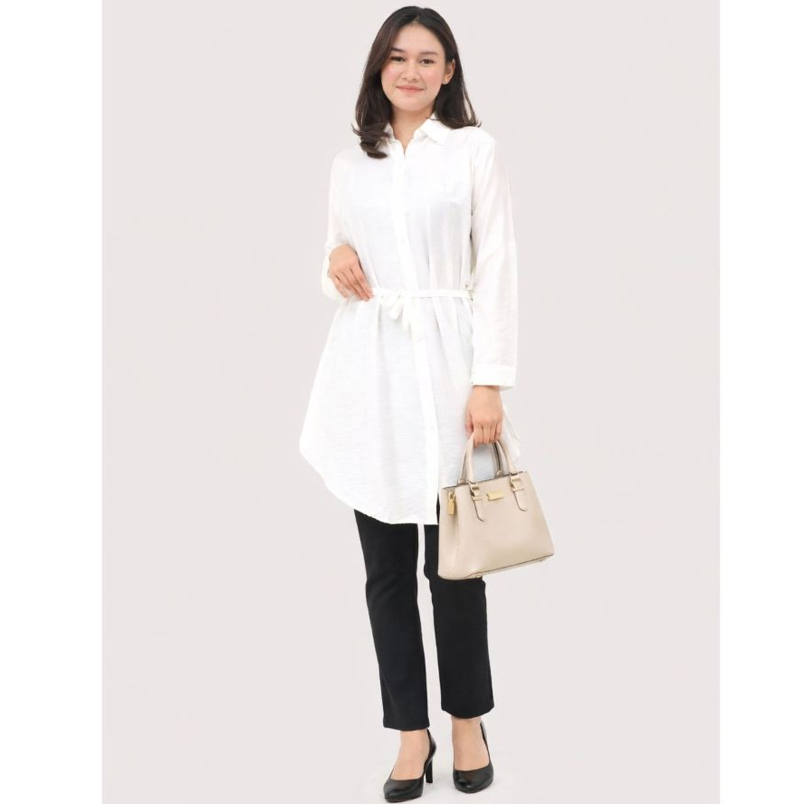 Tunik Kemeja Putih Wanita Rayon Twill Kekinian | Atasan Cewek Formal Santai