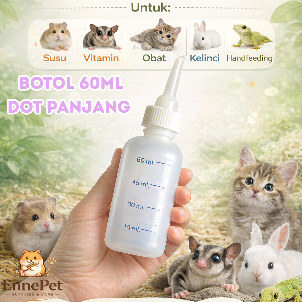 Dot Kucing Baru Lahir Botol Susu Dot Panjang Kitten Kusus Bayi Kucing 60ml Berkualitas Nipel Kecil D