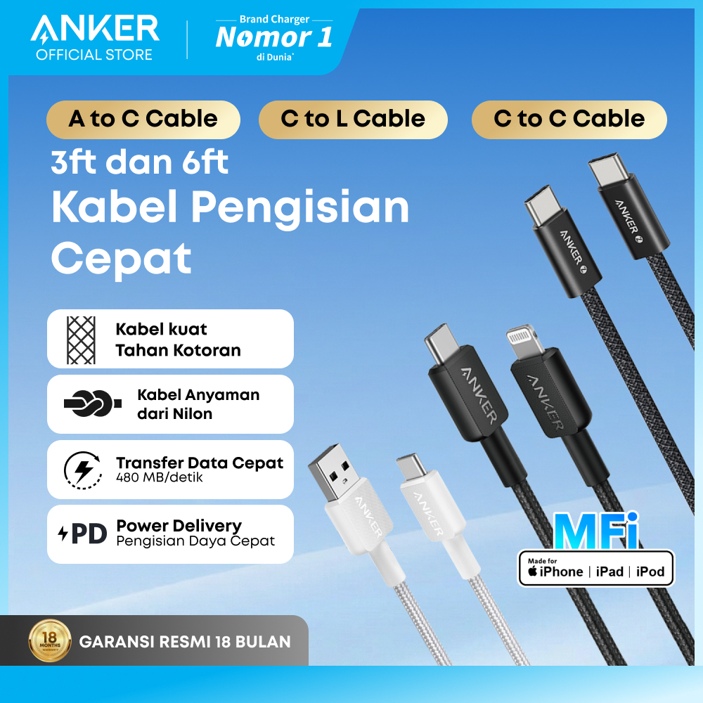 Anker Fast Charging Kabel for Samsung Oppo MFi iPhone X 11 12 13 14 15 16 PD Type C to C USB A and L