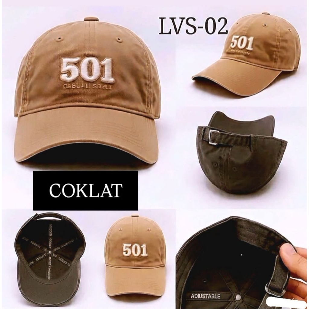 Topi Baseball 501 L V S Bordir Pria Wanita - Putih Casual