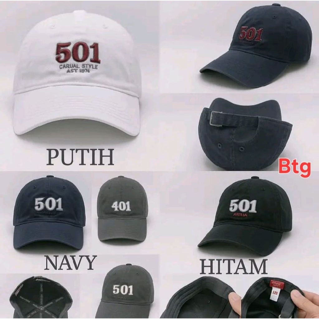 Topi Baseball 501 LVS Bordir Pria Wanita - Putih Casual