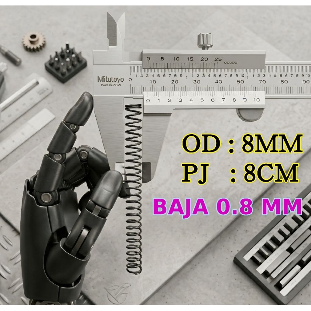 Per pegas Tekan OD 8mm Pj 8cm Baja 0.8mm