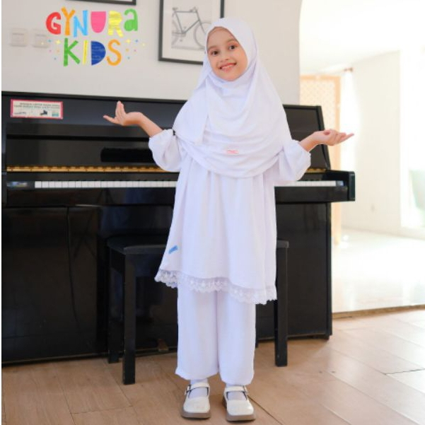 Baju setelan putih anak perempuan | Baju manasik putih setelan tunik by Gynurakids Raggakids |