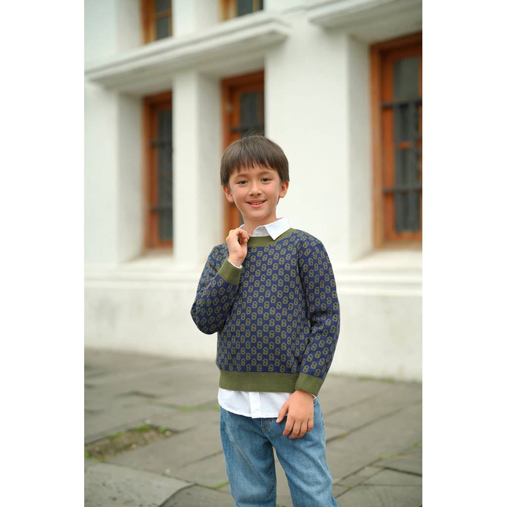 PRELOV BUTTONSCARVES MONOGRAM SIGNATURE SWEATER KIDS AVOCADO