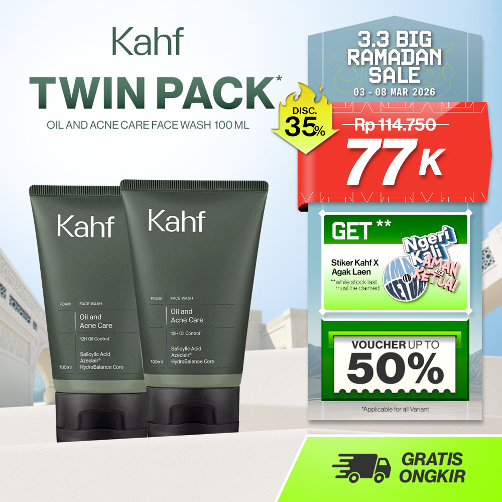 Twin Pack Kahf Face Wash Oil and Acne Care 100 ml - 2 pcs Sabun Cuci Muka Pria Membantu Lawan Jerawa