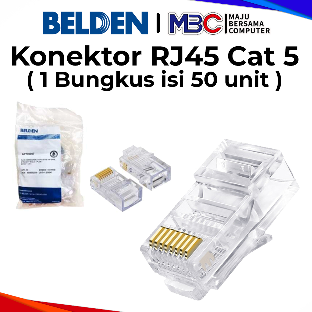 Konektor RJ45 Belden Cat 5 isi 50 - Konektor RJ45 UTP Kabel Lan Cat 5 6