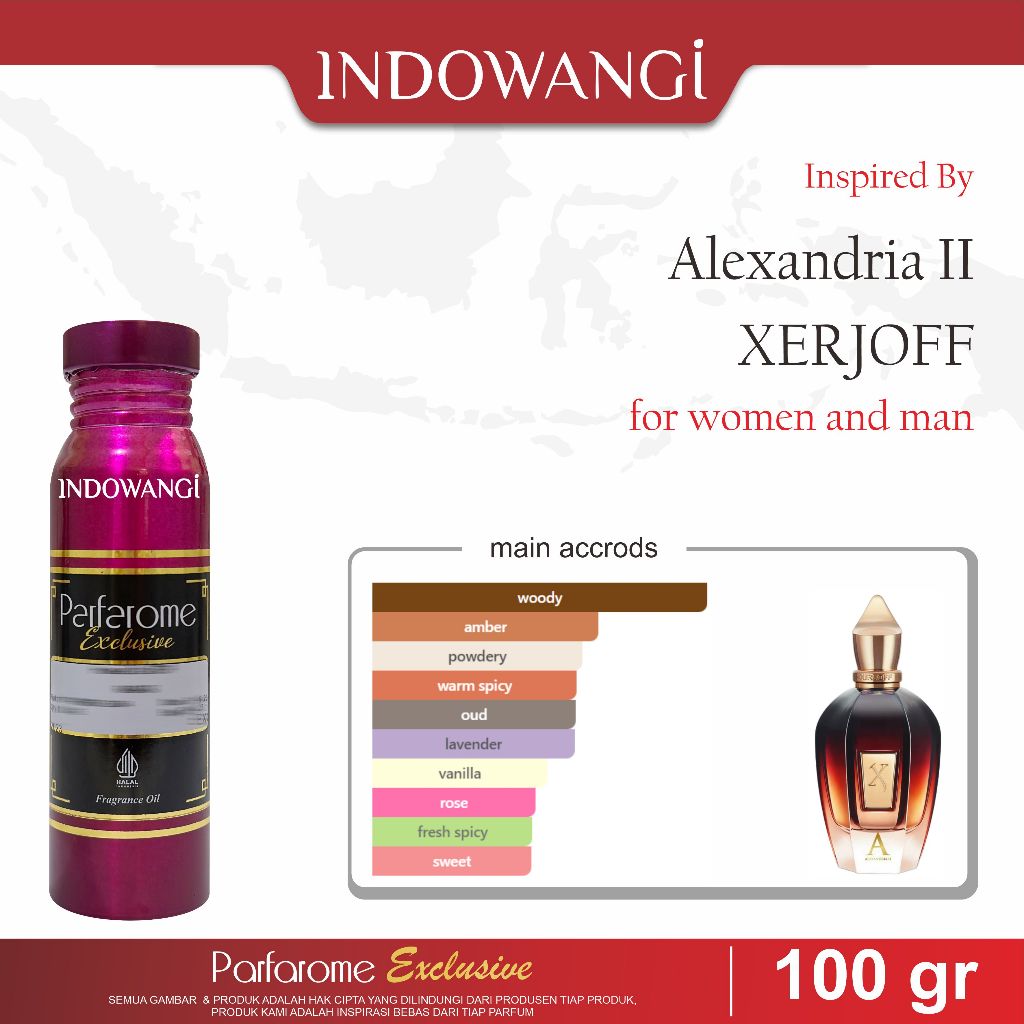 Bibit Parfum Alexandria II  XERJOFF Produk PARFAROME EXCLUSIVE Kemasan Segel 100GR