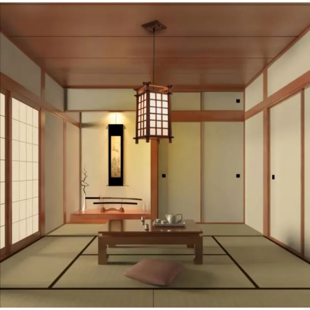 Kap Lampu Gantung Model Jepang Bahan Kayu Jati - walnut