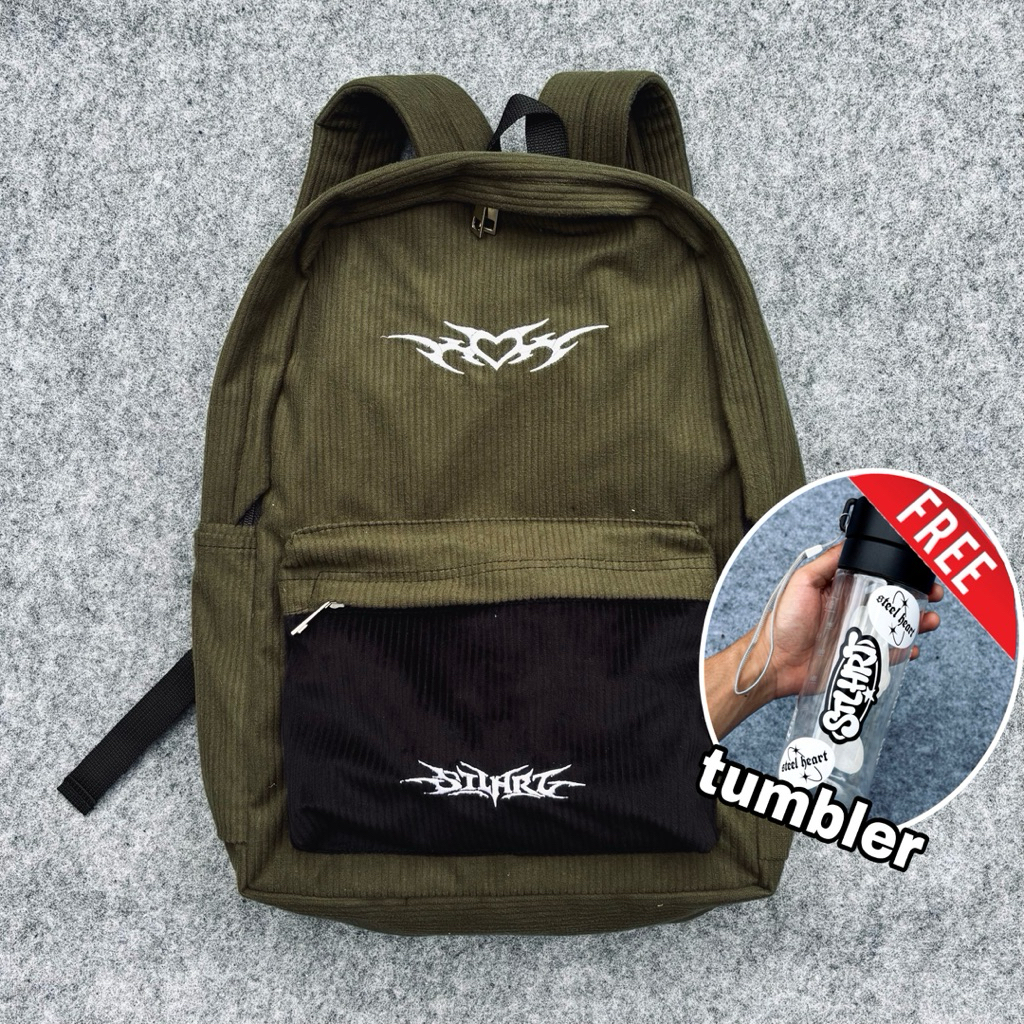 stlhrt-backpack corduroy, ransel corduroy tas corduroy tas sekolah unisex