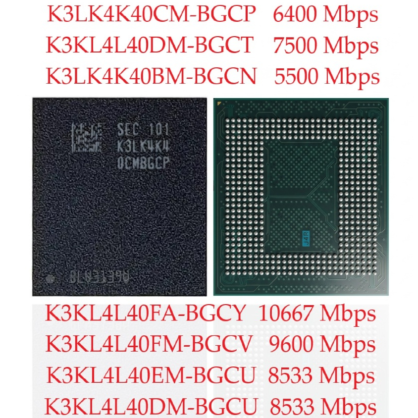 IC RAM K3LK4K4 12GB Low Power DRAM BGA496 LPDDR LPDDR5 K3L K4K4 K3LK4K40BM K3LK4K40CM