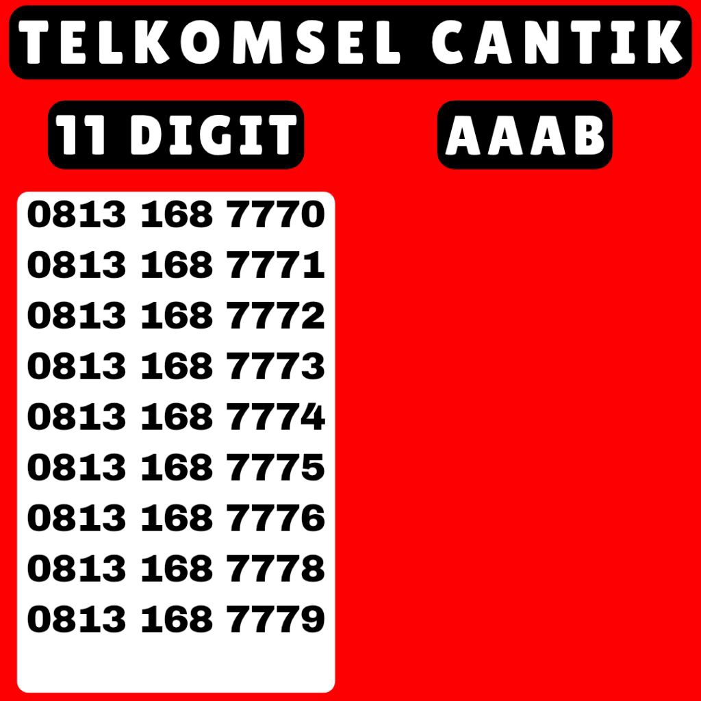NOMOR CANTIK KARTU PERDANA TELKOMSEL || 168 777x