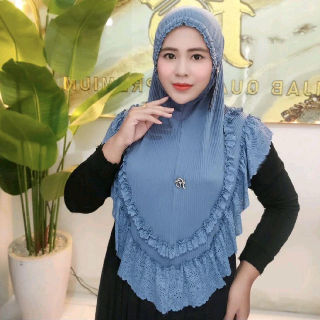 Jilbab Instan Alena Pad dan Kerut Dahi Renda Mewah ori FO