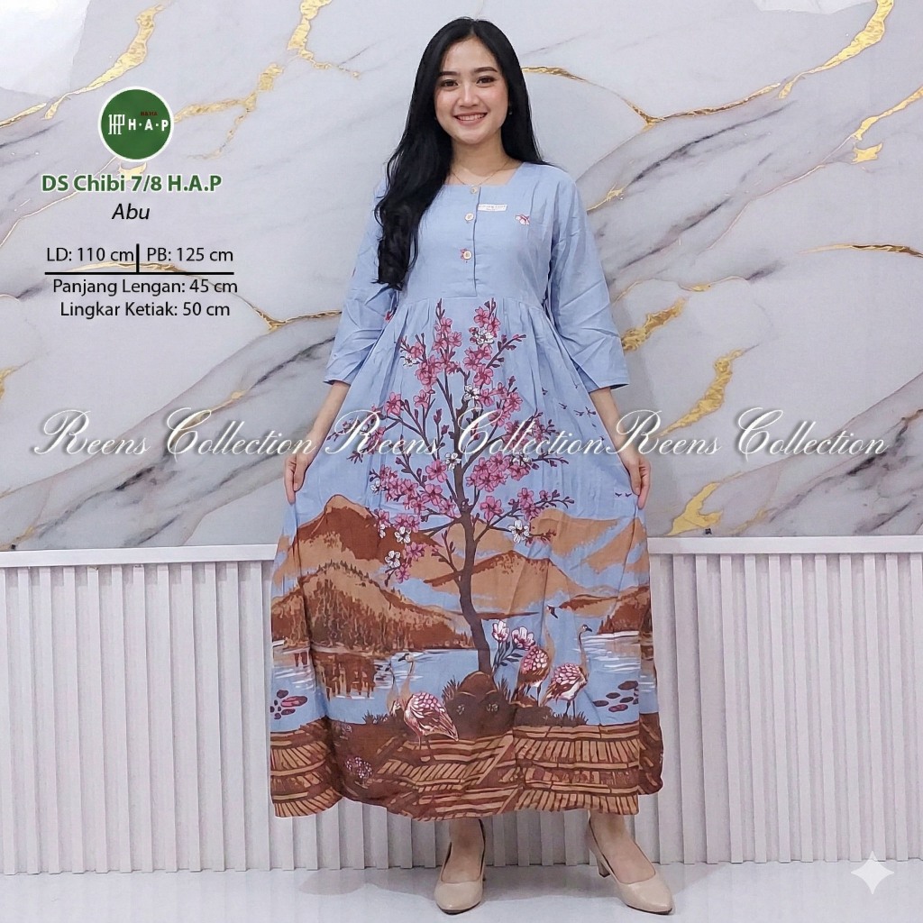 Batik H.A.P Daster Chibi Lengan 7/8 | Daster Panjang Semata Kaki 3 Kancing Depan