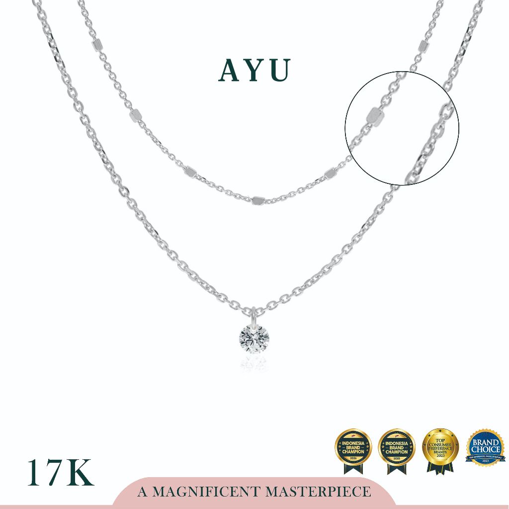 AYU Kalung Emas Korea - Candy Pop Double Chain Necklace 17K White Gold
