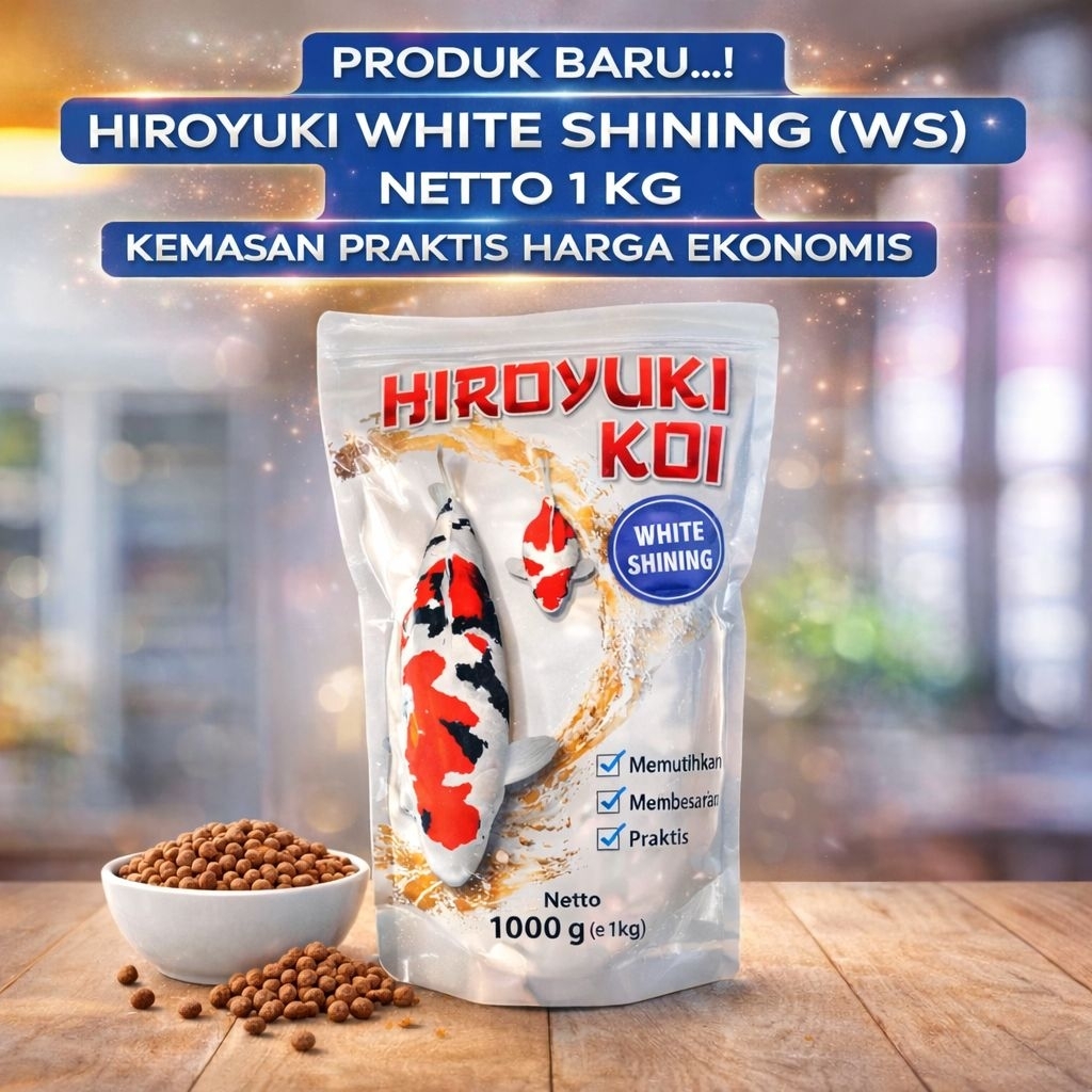 Pakan Koi Hiroyuki White Shining (WS) 1kg 5mm Protein 45 - Pakan Untuk Warna Putih Tajam Cemerlang G