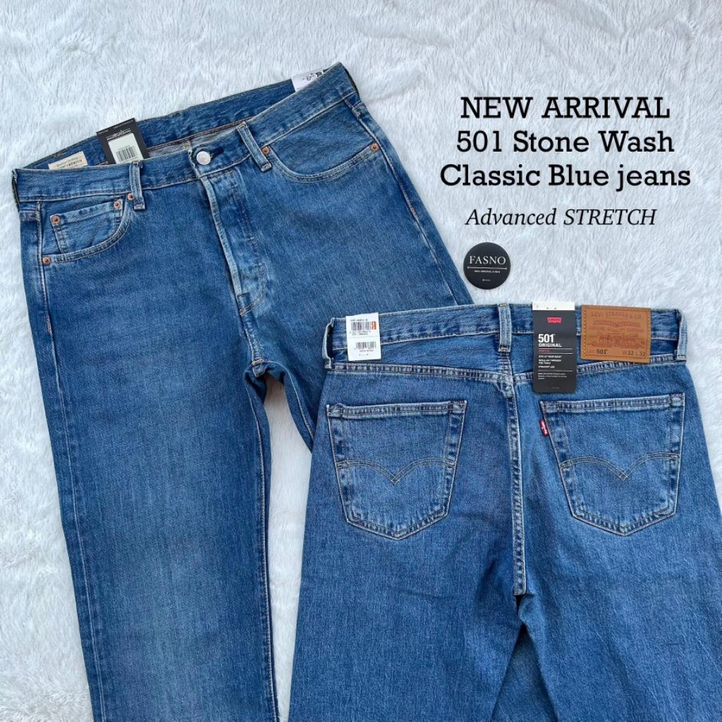 NEW & ORIGINAL lvs 501 Big E Stone wash " ADVANCED STRETCH " Denim, Classic Blue Jeans. 00501-3649