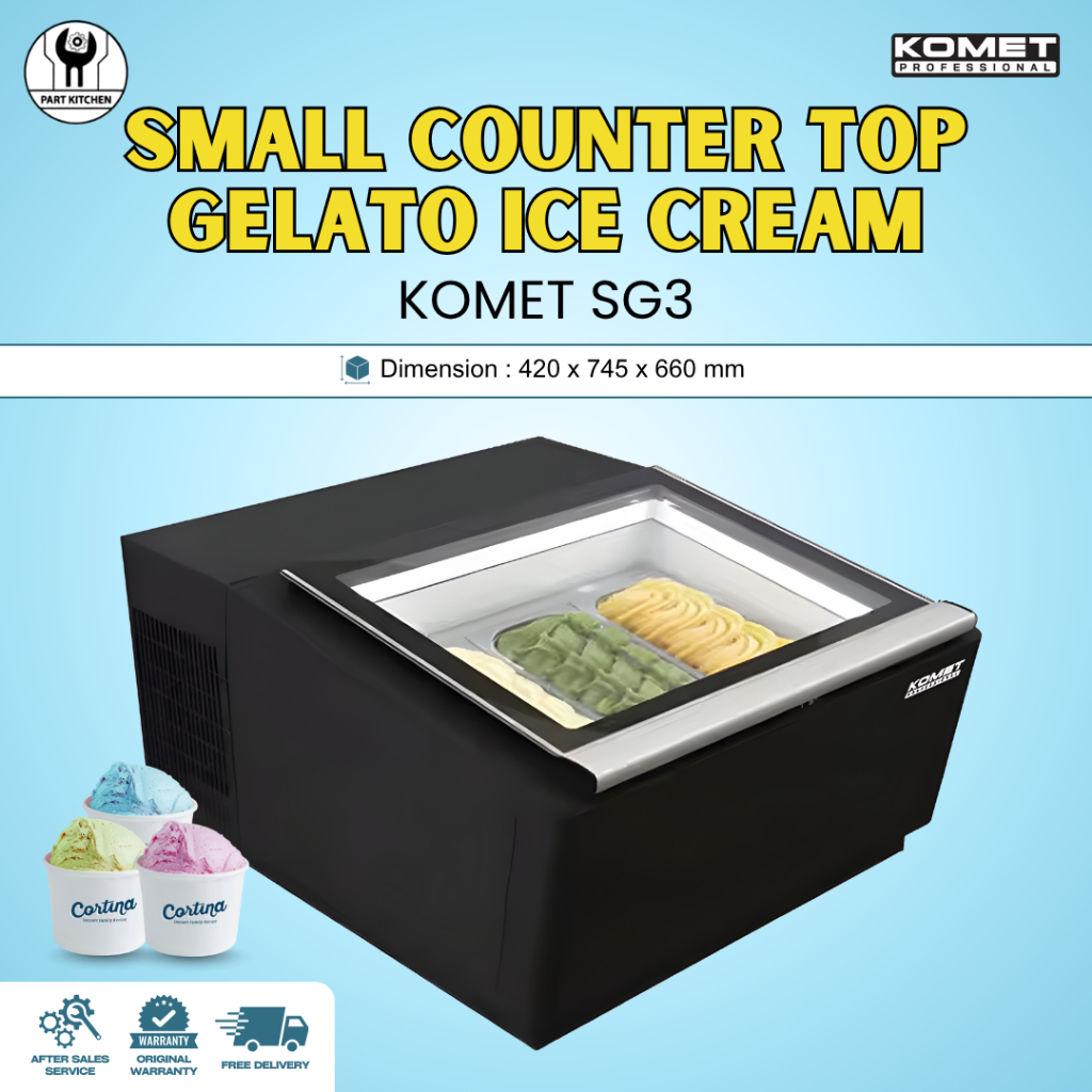 KOMET SG3 Small Counter Top Gelato Showcase | Display Freezer Mini untuk Gelato & Ice Cream Premium