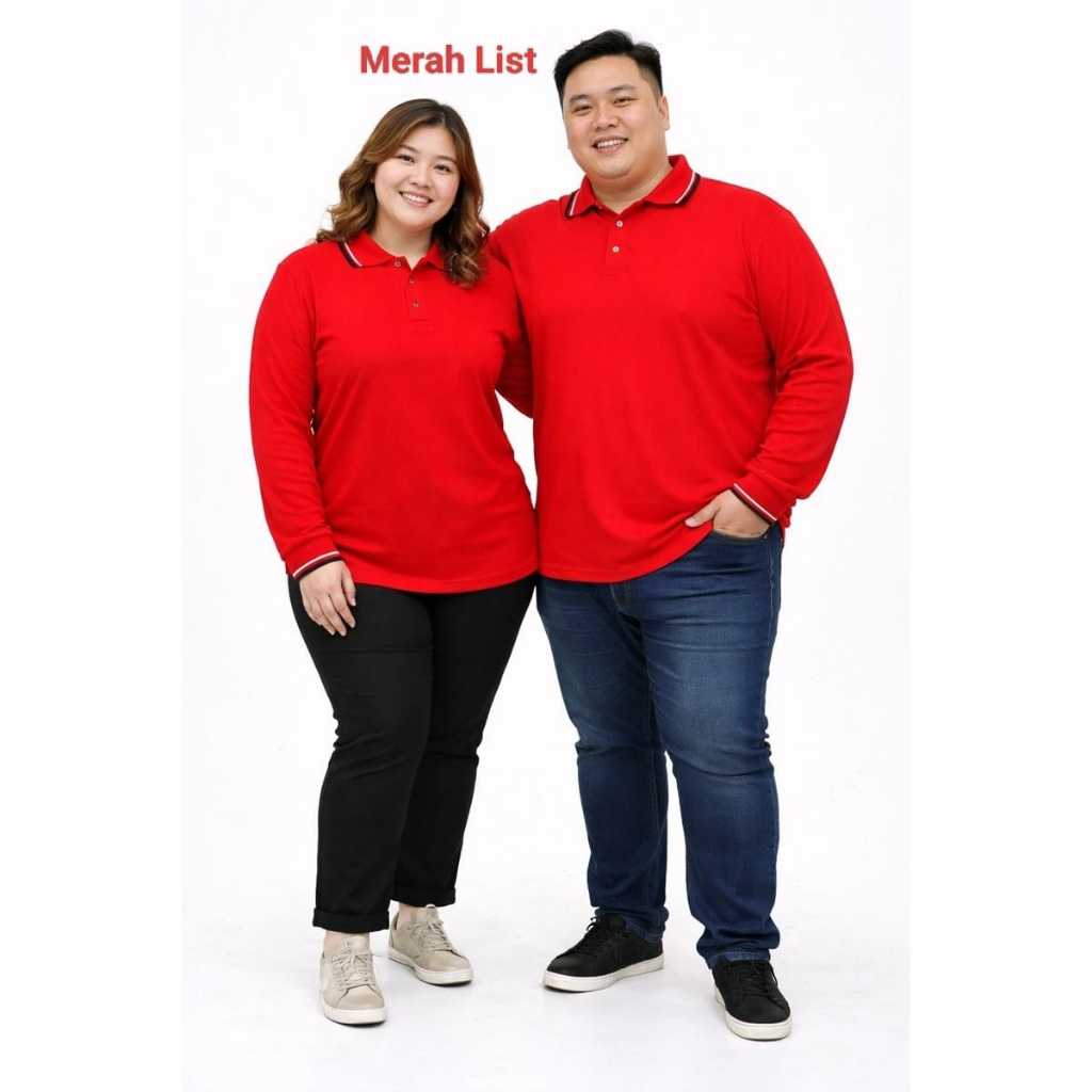 ( COD ) kaos kerah lengan panjang FO jumbo LIST WARNA MERAH   / kaos kerah bigsize lengan panjang / 