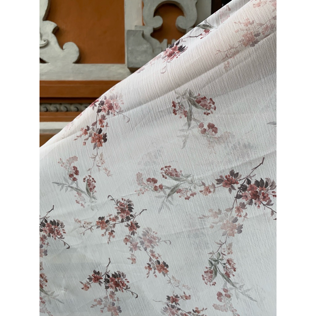 Kain Kebaya Bali Sifon Yoryo Motif Dasar Putih Melati