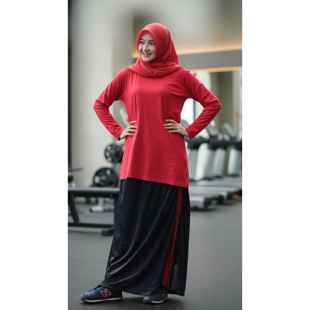 Baju Olahraga Muslimah Set Baju Olahraga Wanita Rok Celana Olahraga Rok Celana Wanita Merah 01