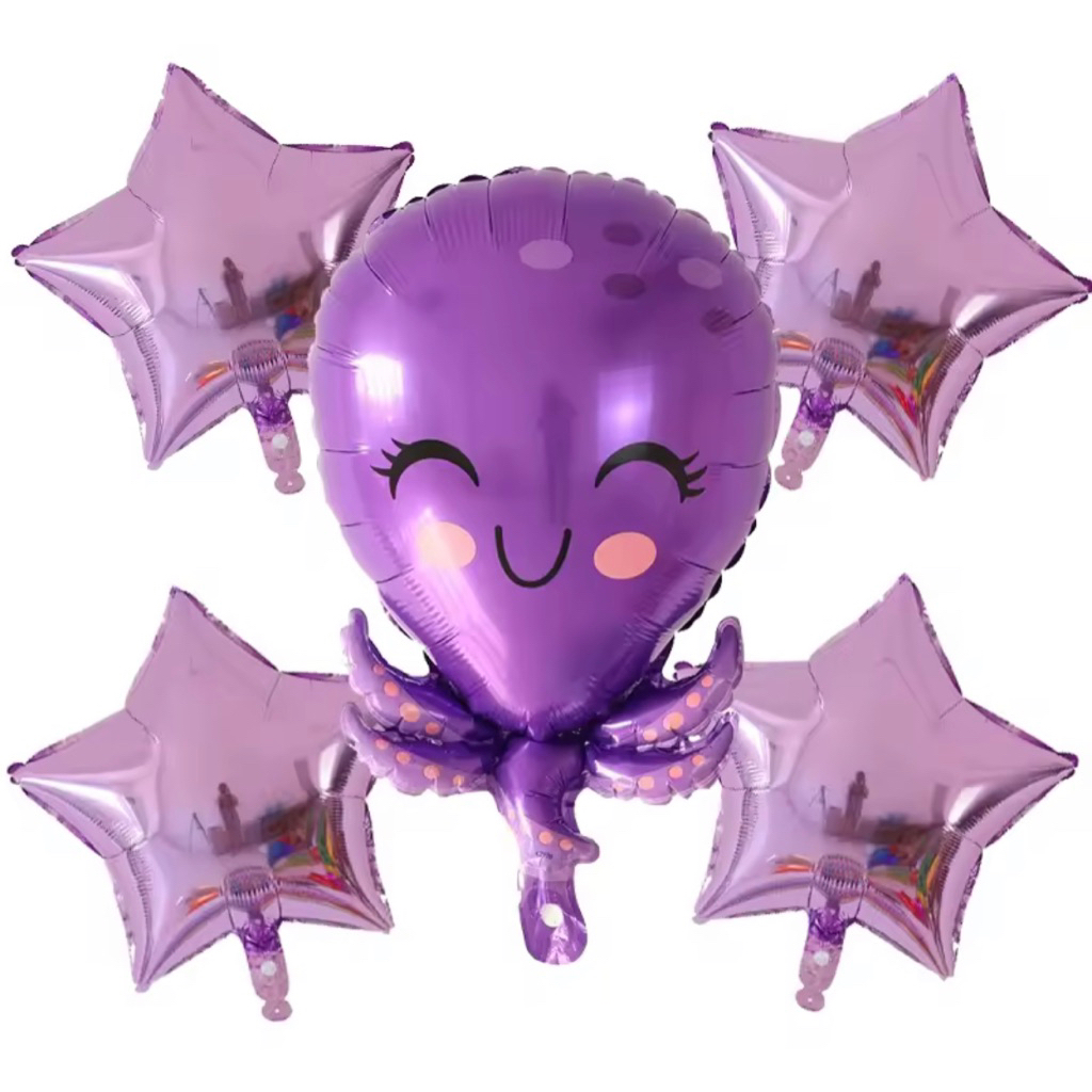 Set paket balon foil tema hewan laut isi 5pc cumi cumi squid kepiting crab kuda laut seahorse ikan f