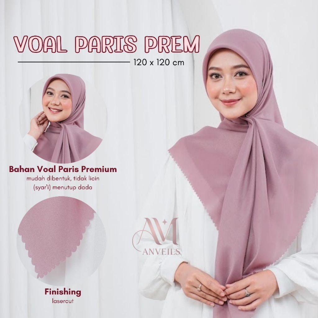 HIJAB SEGI EMPAT PARIS VOAL PREMIUM | HIJAB VOAL | HIJAB SYAR'I 120X120 CM