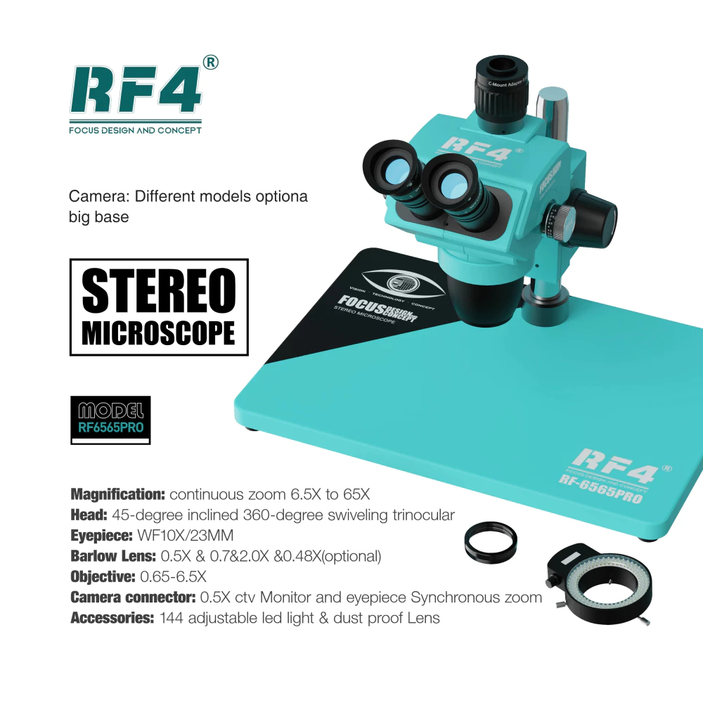 MICROSCOPE STEREO RF4 RF-6565 PRO / 6565 PRO 6.5X-65X TRINOCULAR ORIGINAL