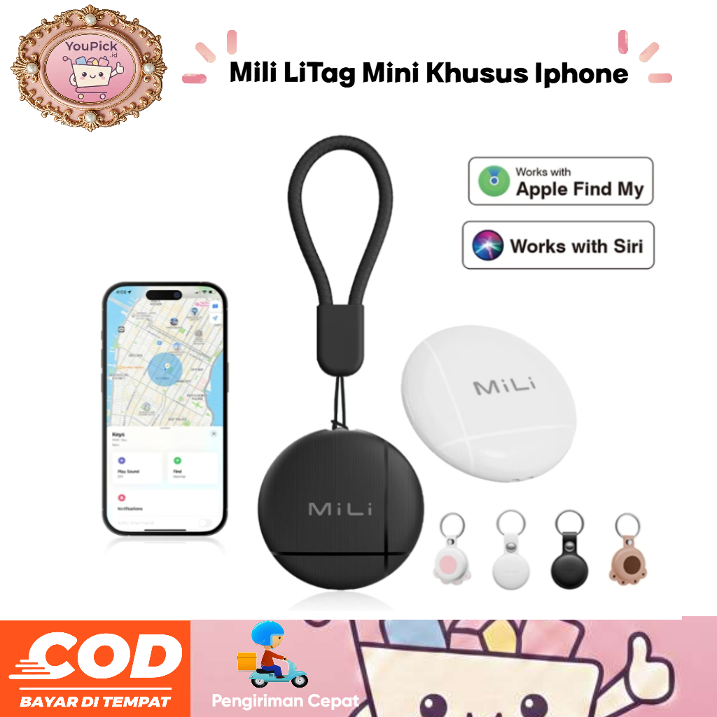 Mili LiTag Mini Tracker Bluetooth, (Untuk Iphone, IOS) Kompatibel Apple Find My & Global Fair-Find (