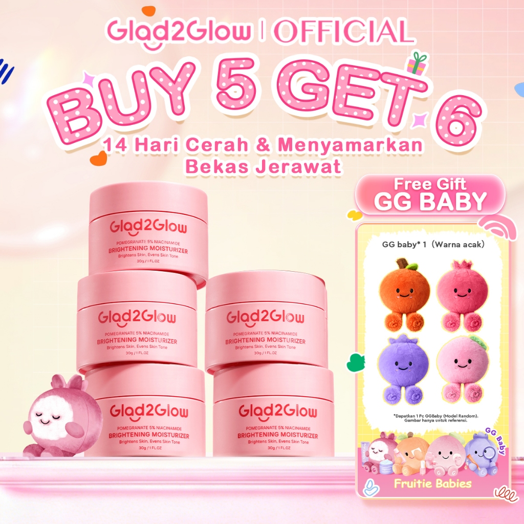 [Hemat 5PCS]Glad2Glow Moisturizer Series Mencerahkan Pencerah Wajah Anti Jerawat Penuaan Hilangkan F