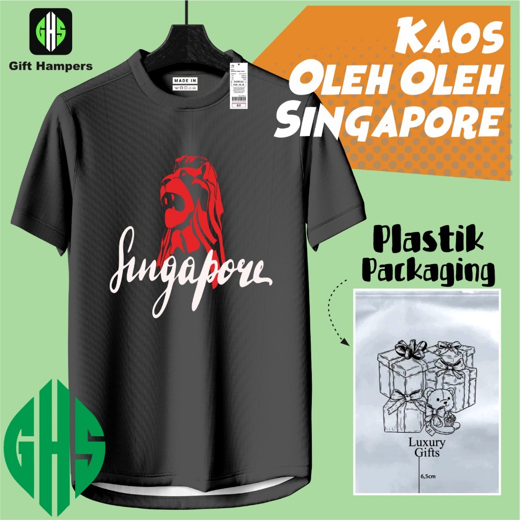 BAJU KAOS OLEH OLEH SINGAPORE TAMPINES PAKAI TAG NEGARA ASAL BAHAN COTTON 30S SOUVENIR PREMIUM GIFT