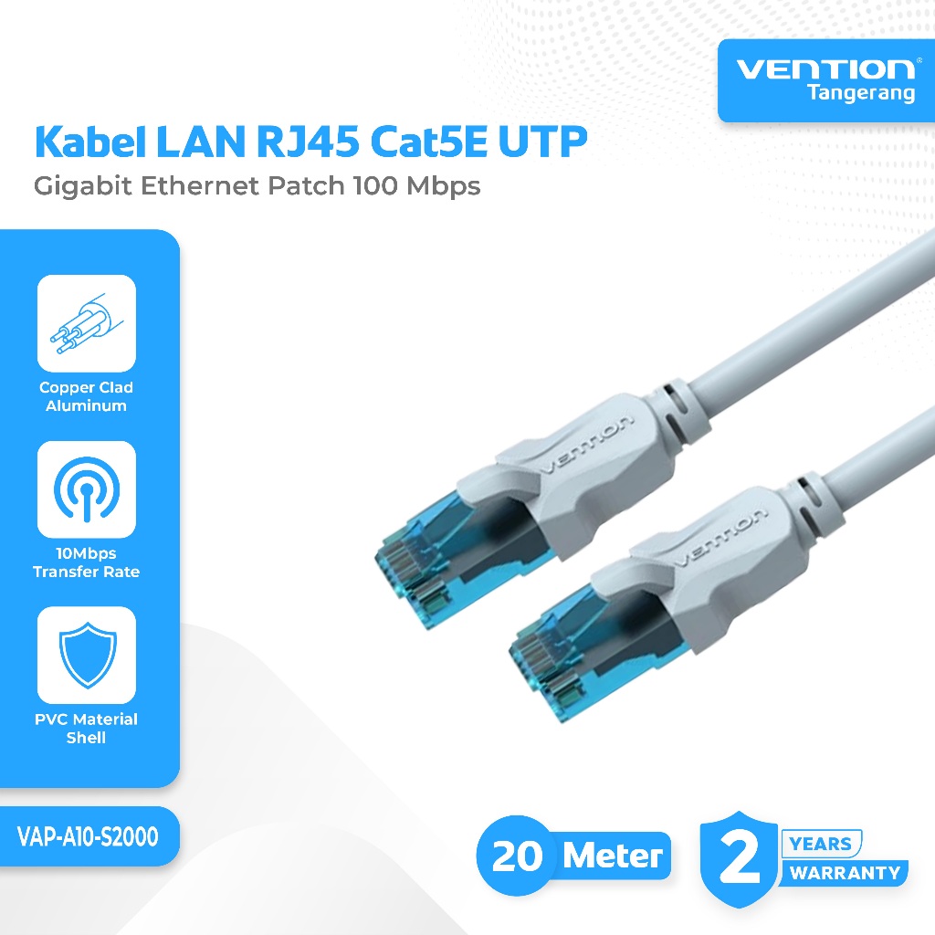 Vention Kabel LAN RJ45 Cat 5e Cat5e UTP 100Mbps Gigabit Ethernet Patch 100 Mbps 20 Meter 20M Blue - 