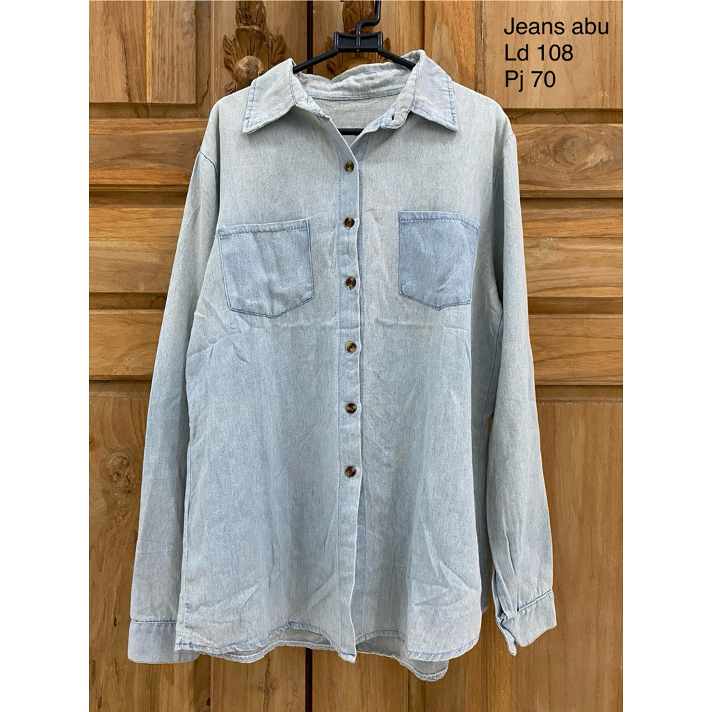 PL Kemeja Jeans Blouse Wanita Warna Abu
