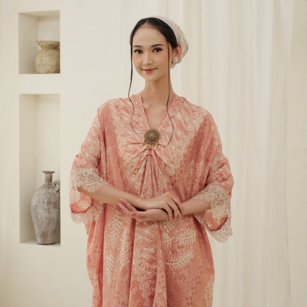 Dress Kaftan Batik Wanita Bahan Viscose Premium by Khalisa Batik - Peach