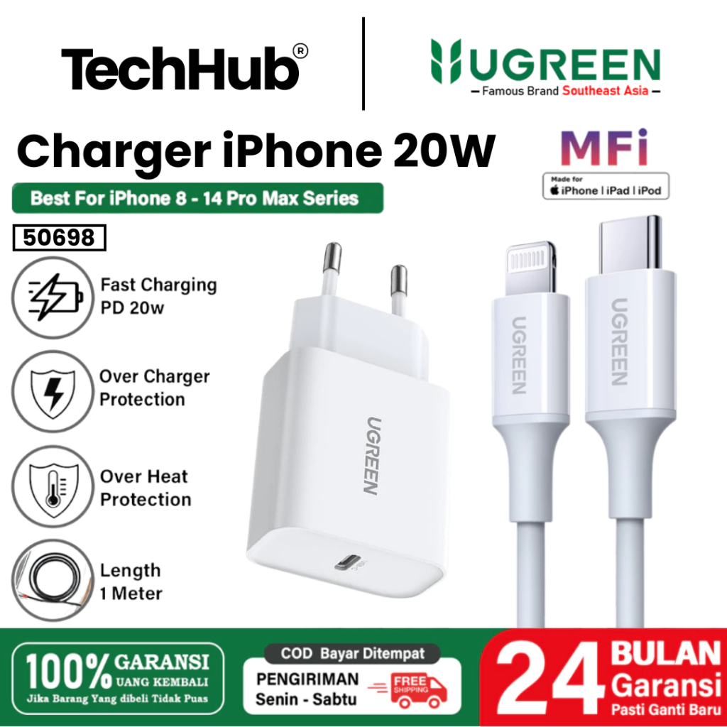 UGREEN Charger iPhone X Xr Xs 11 12 13 14 Lightning Mfi Fast Charging