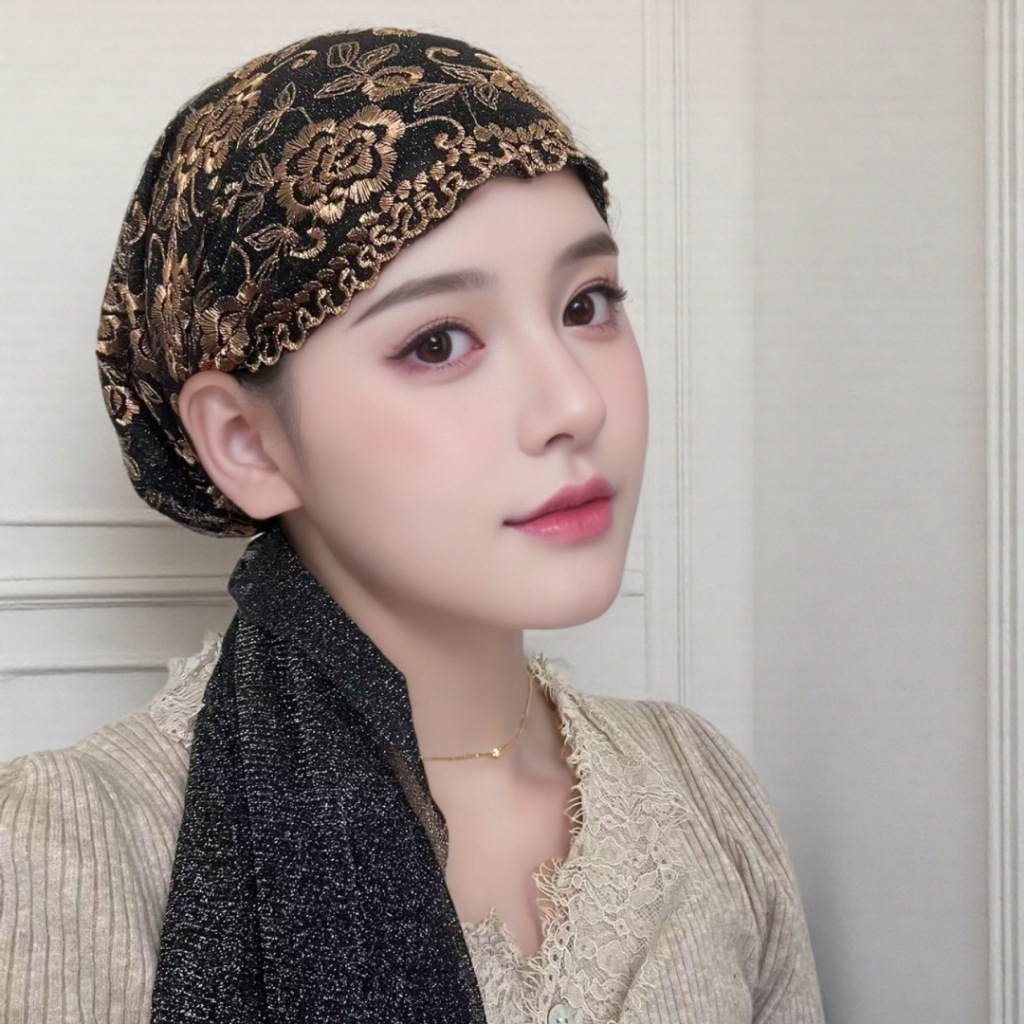 Anggun Bordir Turban Wanita Dalaman Jilbab Topi 140cm Panjang Premium Renda Lembut Adem Ciput Hijab 